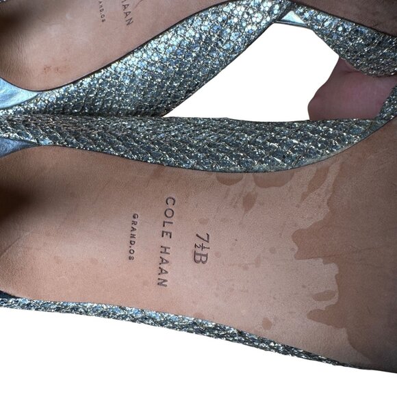 Cole Haan Women's Antonia Open Toe Dress Pump Silver Gold Metallic Size 7.5 - Picture 9 of 9